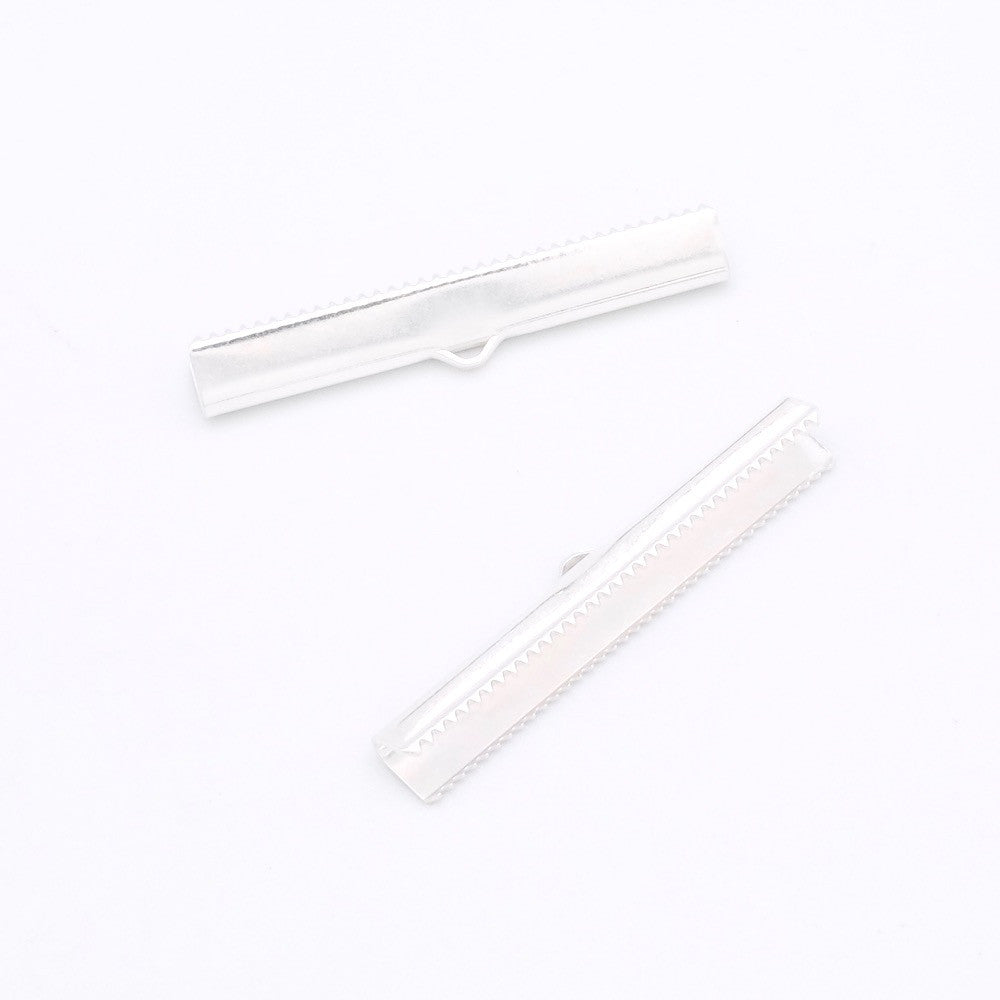 Set of 2 ribbon ends 40mm in silver-plated brass