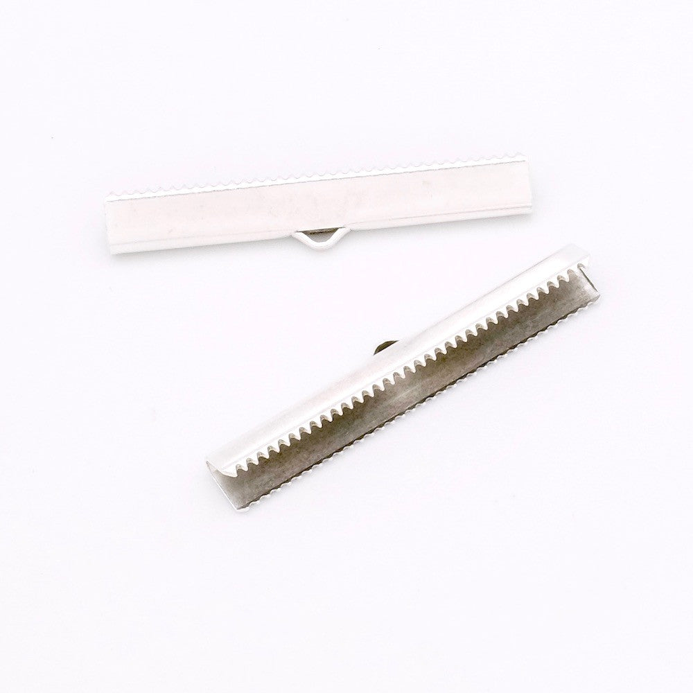 Set of 2 ribbon ends, 40mm, in antique silver-plated brass