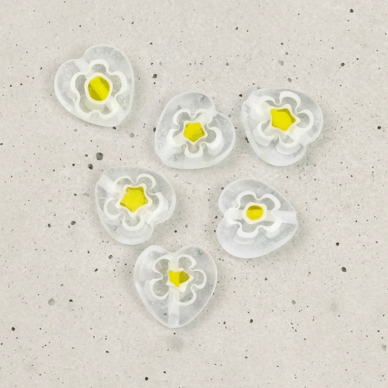 6 Millefiori glass flower heart beads