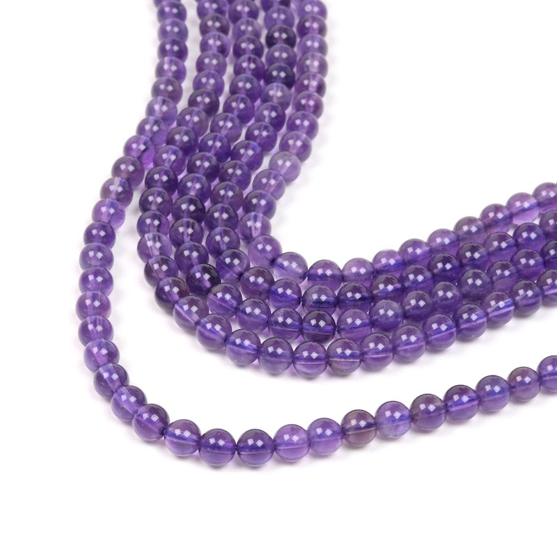 37cm strand of natural round 4mm Amethyst beads