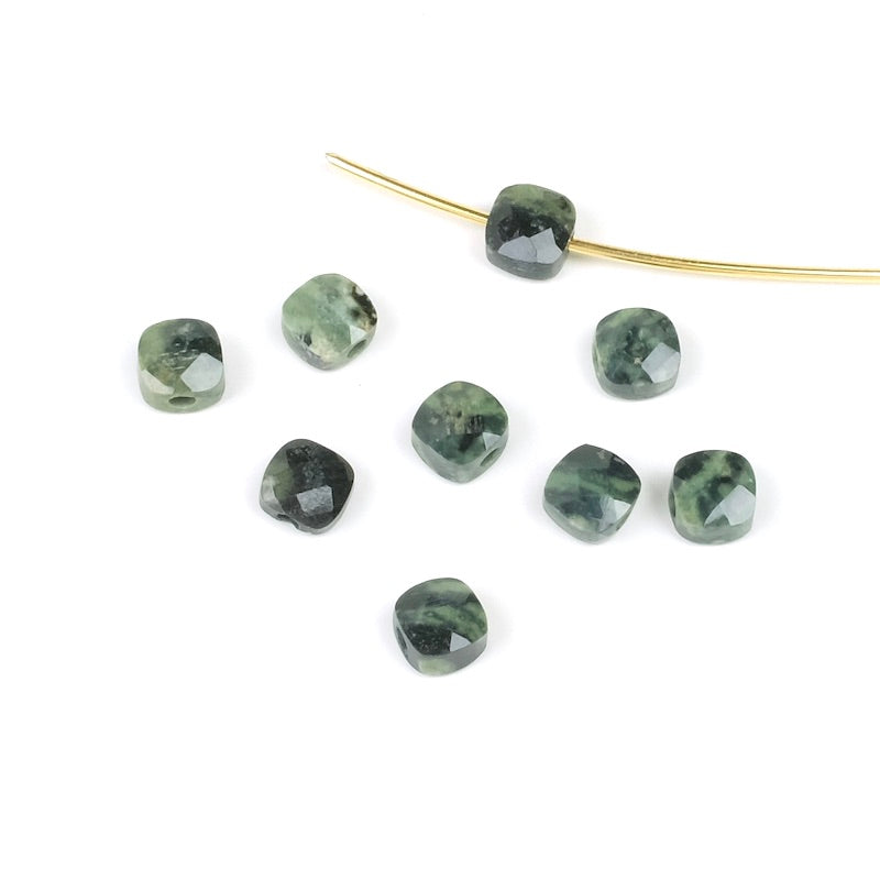 Natural 4mm cushion cut green jasper bead