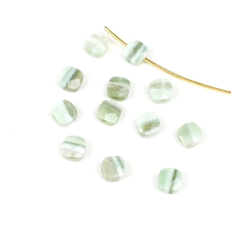 Natural 4mm cushion cut green striped Agate bead