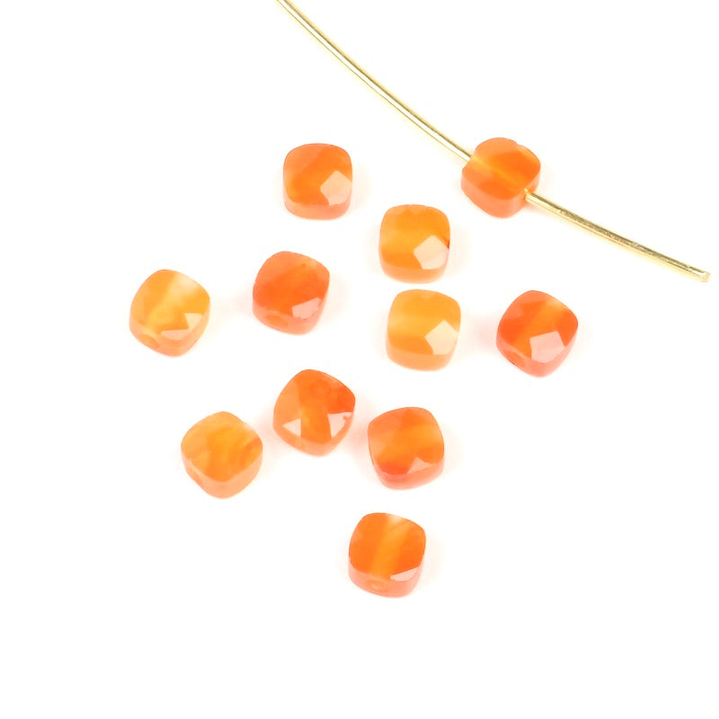 Natural 4mm square cushion cut Carnelian bead