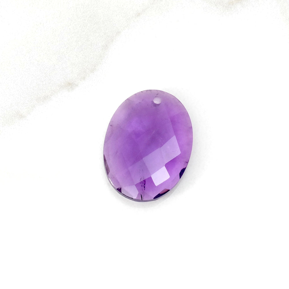 Faceted Amethyst Natural Stone Pebble Pendant 15 x 20mm