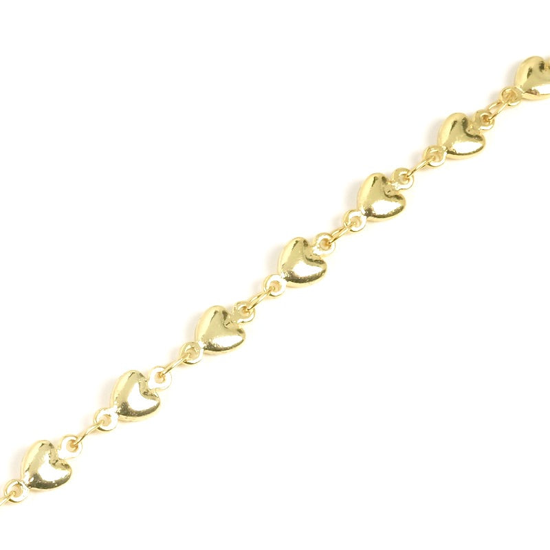 25cm of 4.5mm Heart Chain in 24K gold-plated brass, Premium Quality