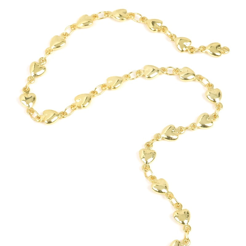 25cm of 4.5mm Heart Chain in 24K gold-plated brass, Premium Quality