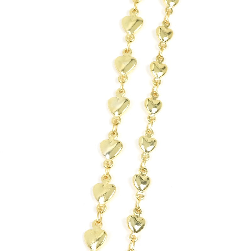 25cm of 4.5mm Heart Chain in 24K gold-plated brass, Premium Quality