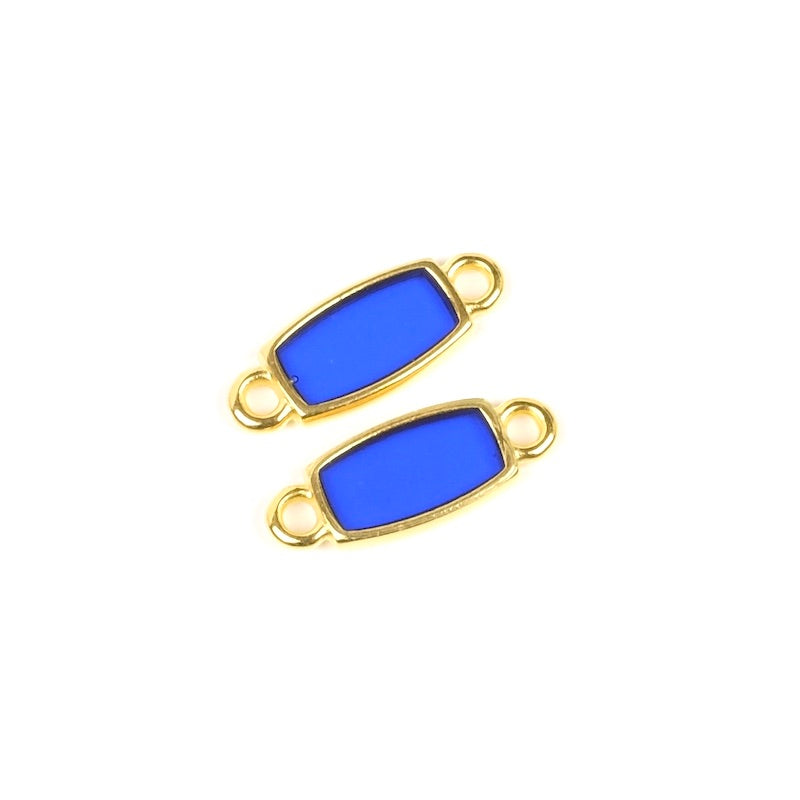 2 24K blue and gold rectangle glass connectors