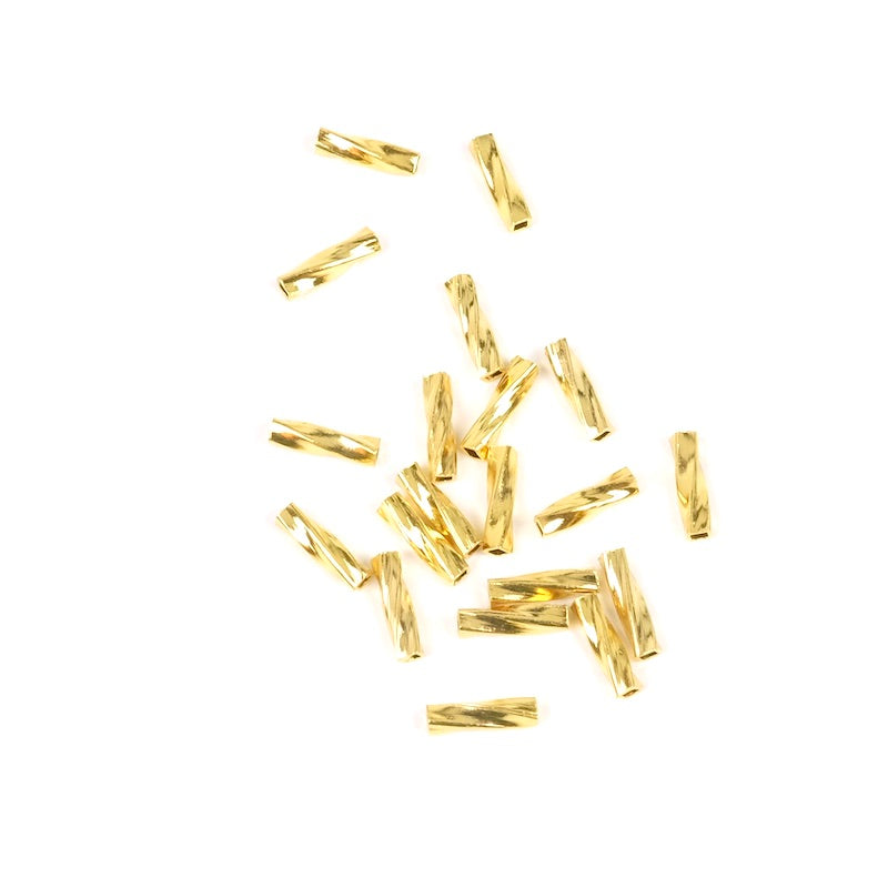10 pearls Tubes twisted in 24K gold-plated Brass