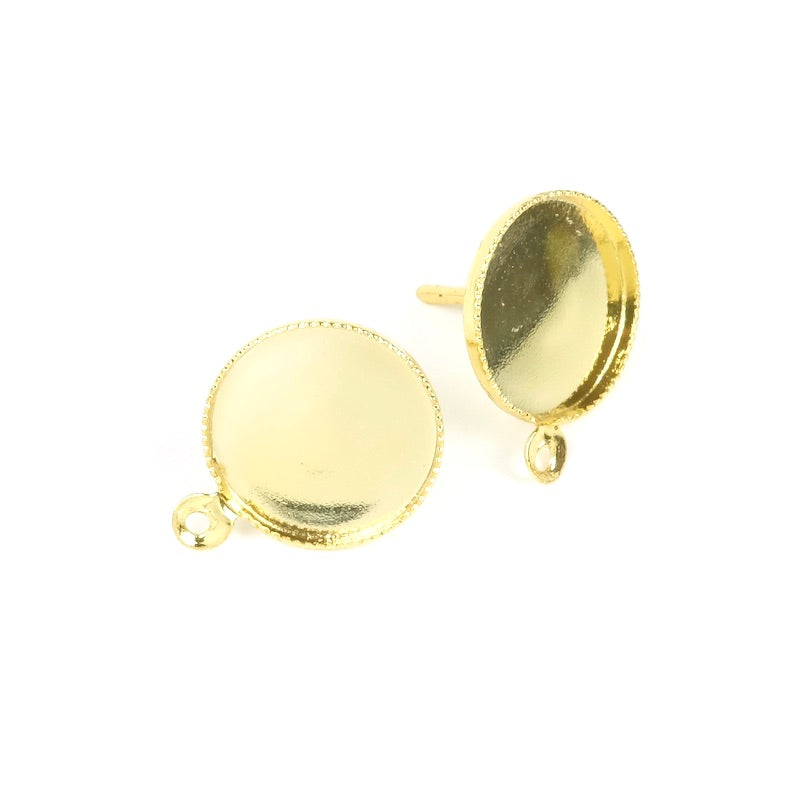 Stud earrings for cab 12mm in 24K gold-plated brass, per pair