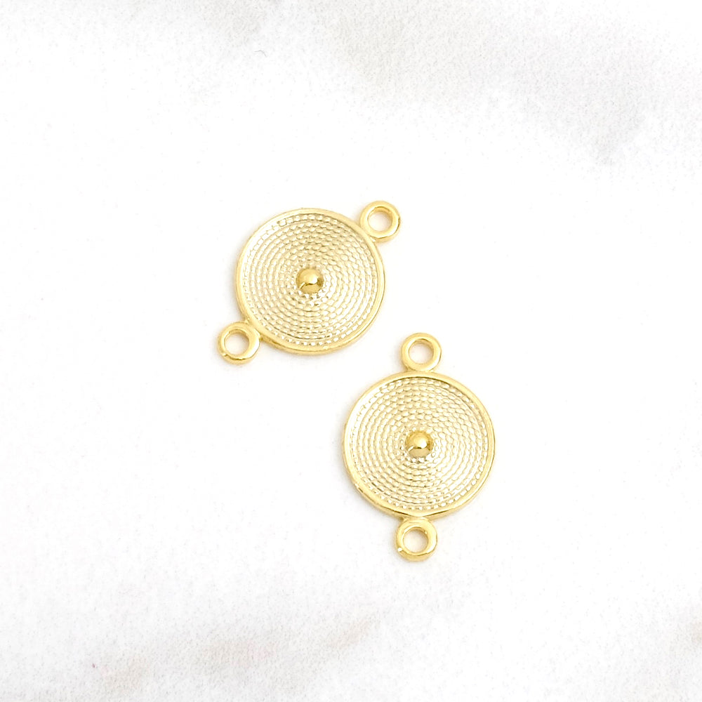 2 Ethnic Round Connectors in 24K Gold Plated Brass