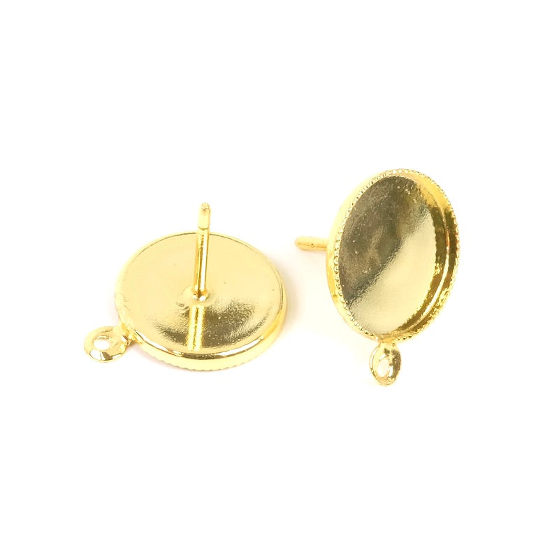 Stud earrings for cab 12mm in 24K gold-plated brass, per pair
