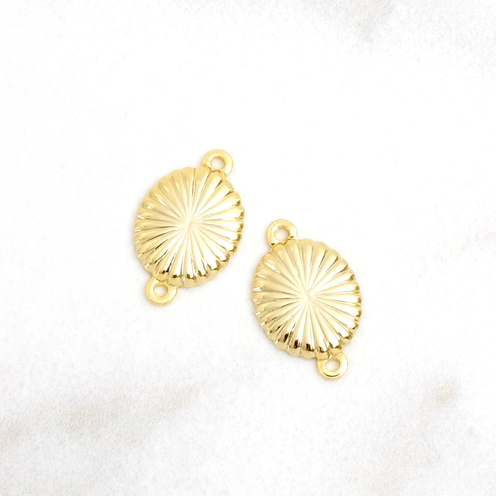 2 Wavy Oval connectors in gold-plated 24K brass