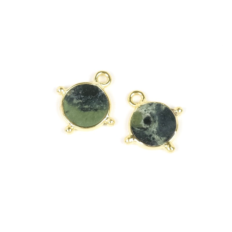 Bohemian green jasper pendant set in brass 24K gold plating