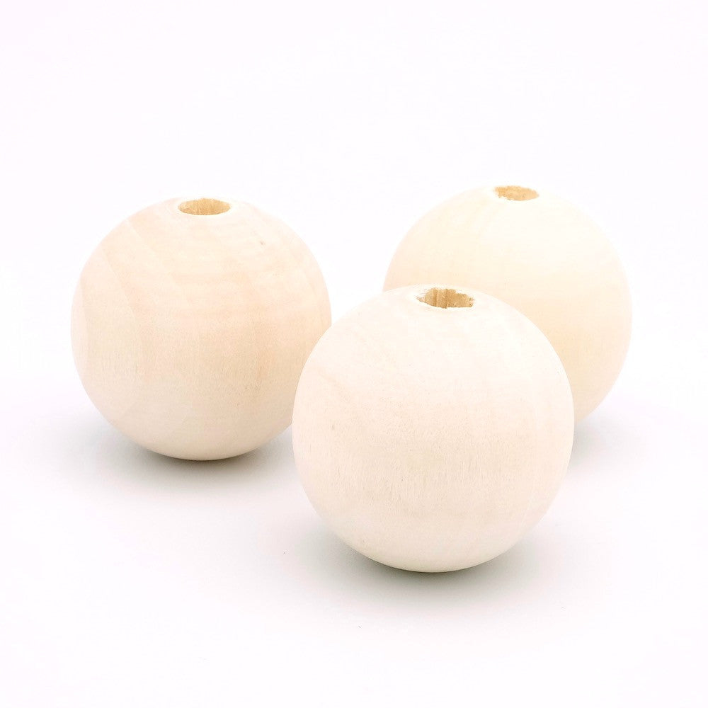Set of 4 raw natural wood 30mm round beads 