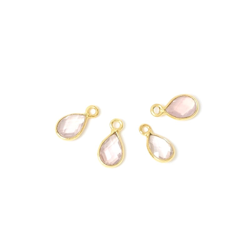 Rose quartz drop pendant with 24K gold plated brass setting