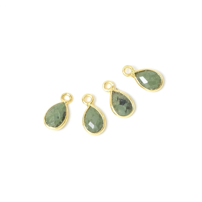 Green jasper drop pendant with 24K gold plated brass setting
