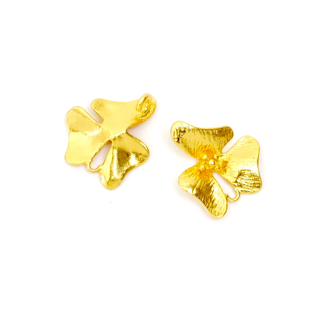2 Orchid Flower Pendants in 24K Gold Plated Brass