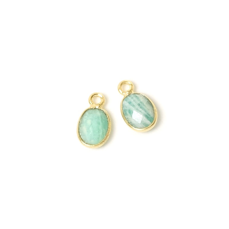 Oval-set pendant 6x8mm Amazonite Gilded with 24K fine gold