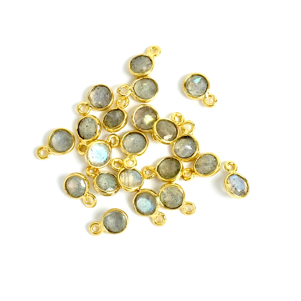 4mm Labradorite Bezel Pendant in 24K Gold-Plated Brass