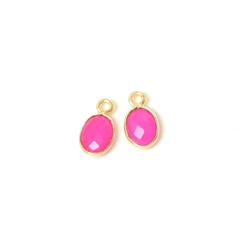 Pendant set oval 6x8mm Chalcedony Fuchsia Gilded with 24K fine gold