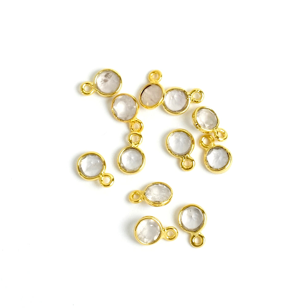 4mm Rose Quartz Bezel Pendant in 24K Gold-Plated Brass