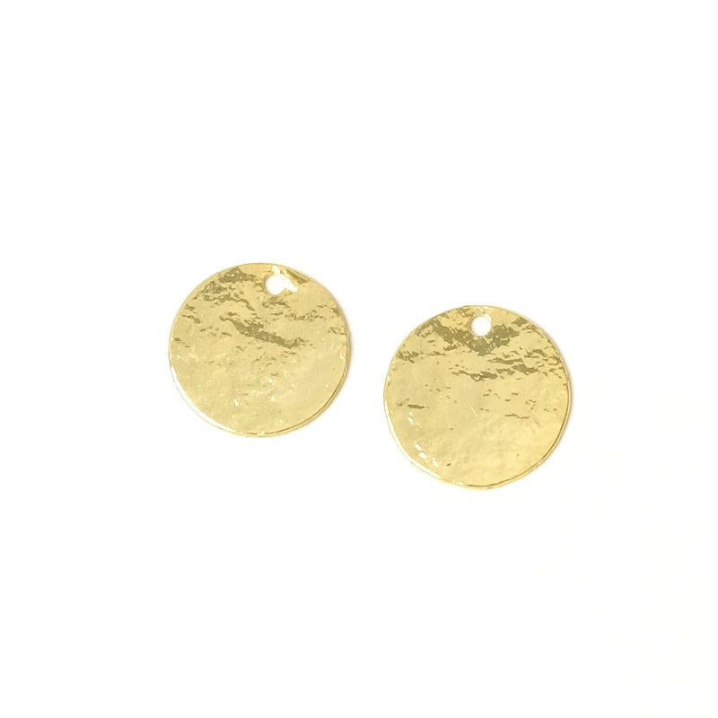 2 Round 10mm Granite texture pendants in 24K gold-plated brass