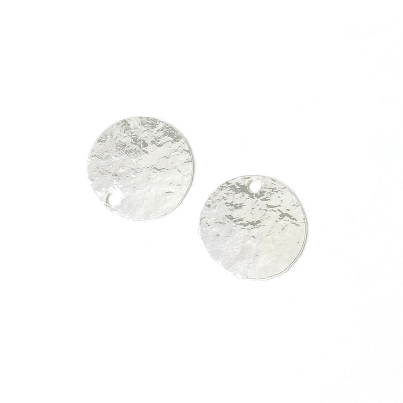 2 Round pendants 10mm Granite texture in Silver plated brass 925 Premium