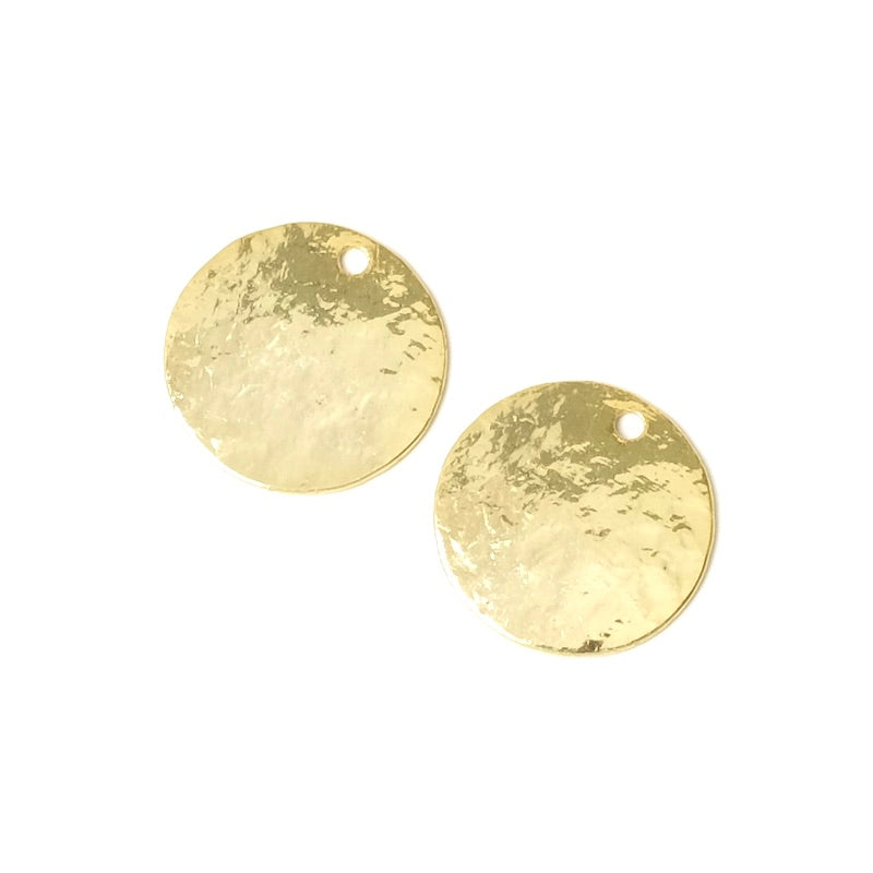 2 Round 14mm Granite texture pendants in 24K gold-plated brass