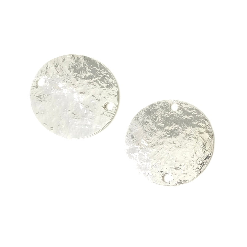 2 Round Connectors 16,6mm Granite texture in Silver plated brass 925 Premium