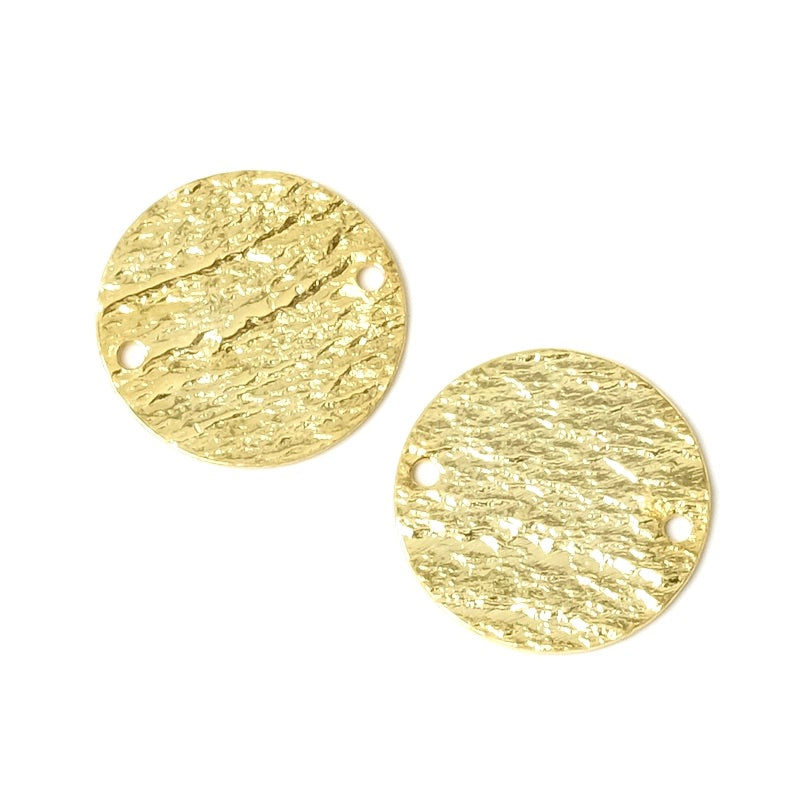 2 Slate-textured 16.3mm round connectors in 24K gold-plated brass