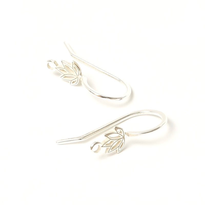 2 hook earrings Lotus flowers in sterling silver 925