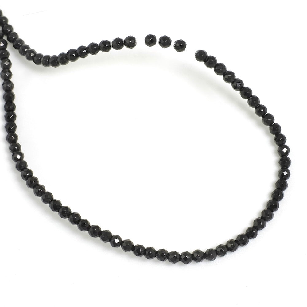 Strand of 100 Faceted Beads in Black Natural Agate