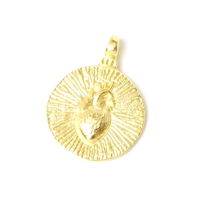 Round heart pendant in 24K gold-plated Zamak