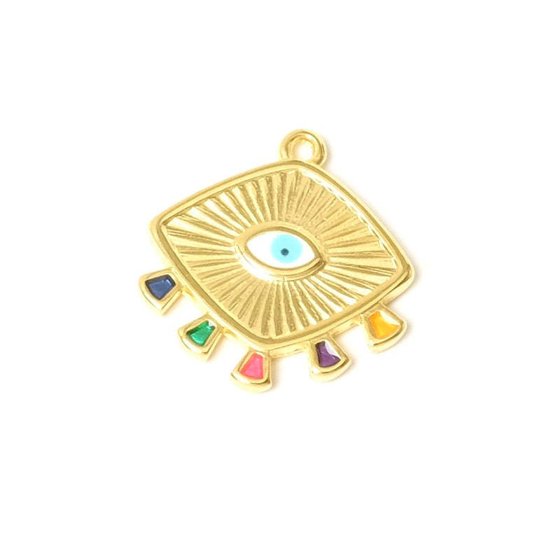 Bohemian eye pendant in 24K gold multicolor enamel