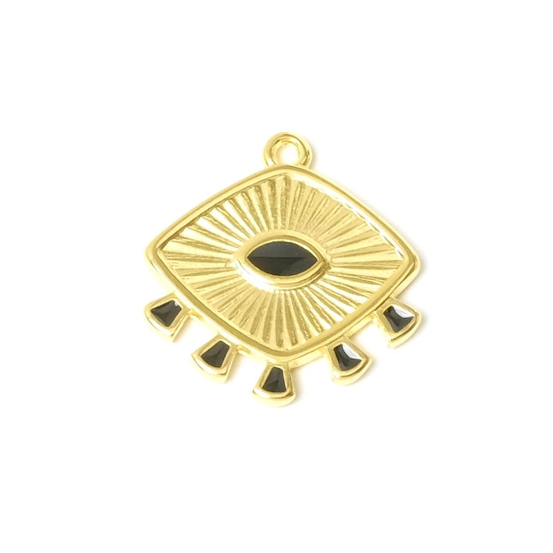 2 Bohemian black enamel 24K gold pendants