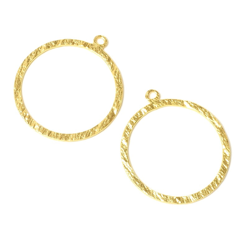 2 Slate texture circle pendants in 24K gold-plated brass