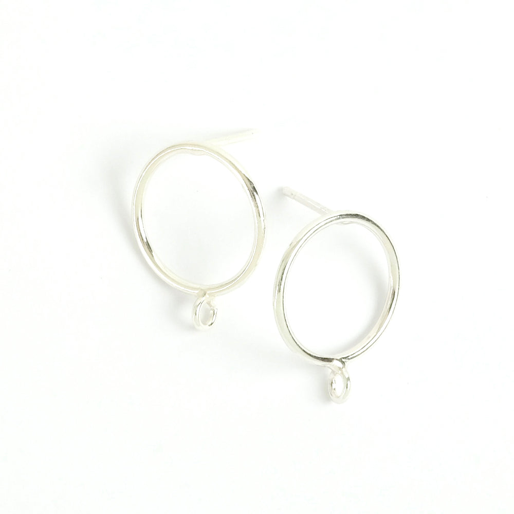 2 15mm brass hoop earrings with studs in 925 Premium silver plated