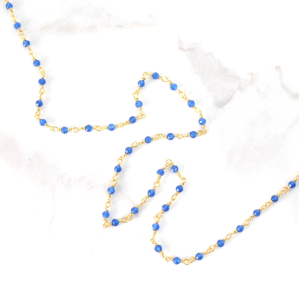 20cm Rosary chain in 2mm Sapphire with 24K Premium gold-plated brass