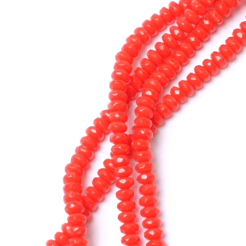 Strand of opaque red faceted Bohemian beads 2x4mm