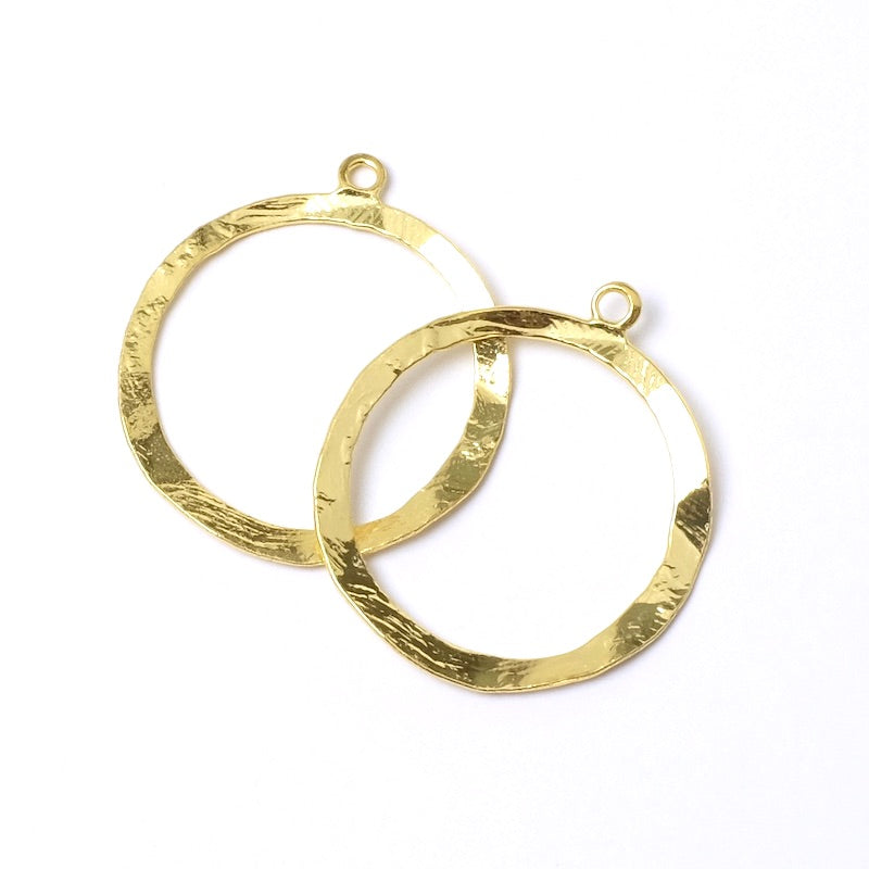 24K gold-plated brass crumpled texture disc pendant