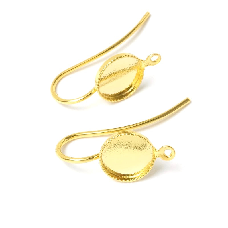 Earrings for cabochon 8mm in 24K gold-plated brass, per pair