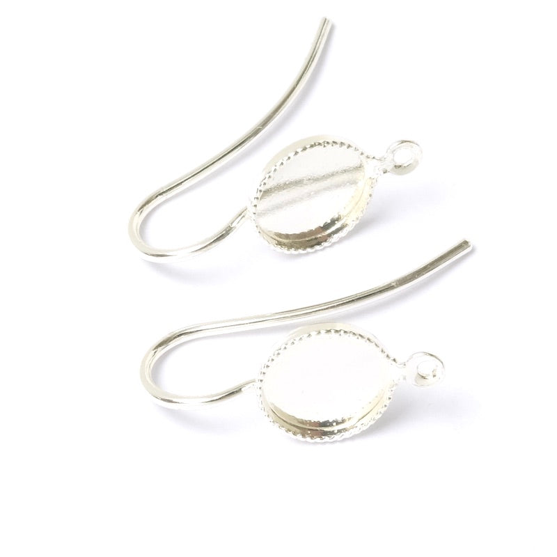 Earrings for cabochon 8mm in Silver plated Brass 925, the pair