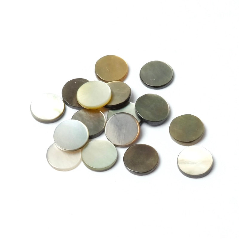 2 Natural Black Mother-of-Pearl 6mm Flat Round Cabochons