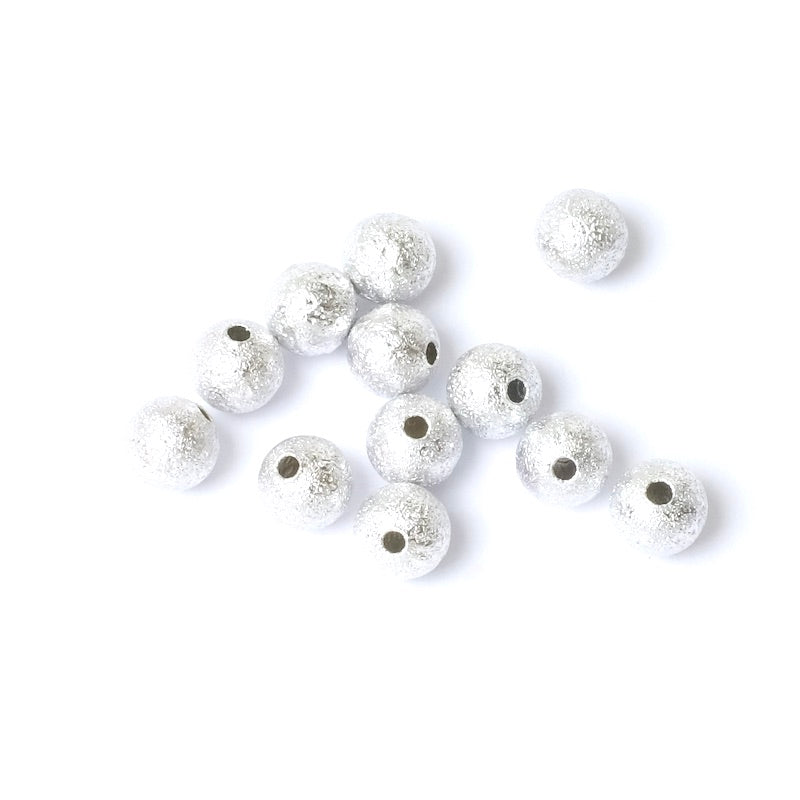 8 textured 6mm round beads in Premium 925 Silver-plated Brass