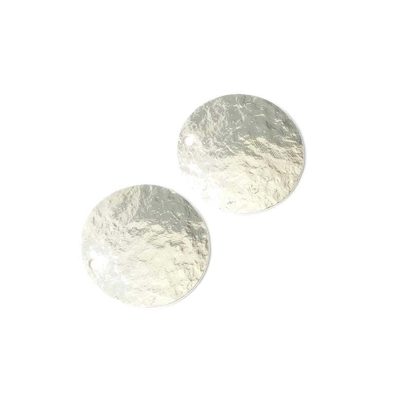 2 Round pendants 17mm Granite texture in Silver plated brass 925 Premium