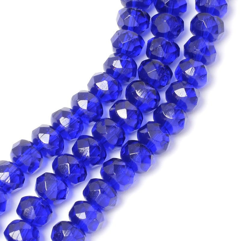 Strand of faceted Bohemian Midnight Blue transparent beads 6x8mm