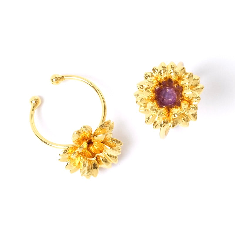 Adjustable Flower Ring for 3mm Cabochon, 16K Gold Plated (3 microns)