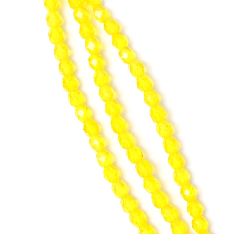 Strand of round faceted transparent yellow Bohemian beads 4mm