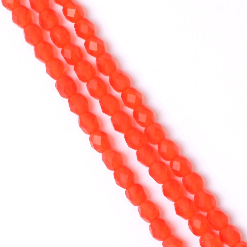 Strand of red transparent faceted Bohemian round beads 4mm